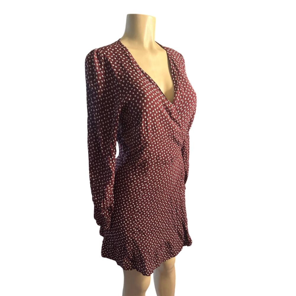 Abercrombie & Fitch Burgundy Wrap Dress with White Dot Print